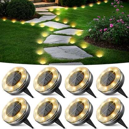 Peasur Mini Solar Ground Lights, 8 Pack Flat Solar Disc Lights Outdoor Waterproof, 2.3 Inch Small Solar Garden Lights Landscape Lighting for Outside Pathway Garden Yard Lawn Walkway,Warm White