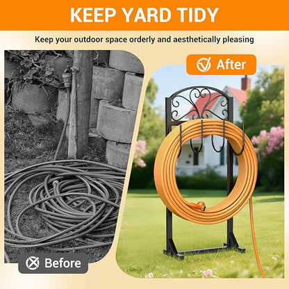 Garden Hose Holder for Outside - Freestanding Metal Water Hose Holder Stand Holds 151ft, Heavy Duty Garden Hose Storage Hanger Rack for Outdoor Yard Patio