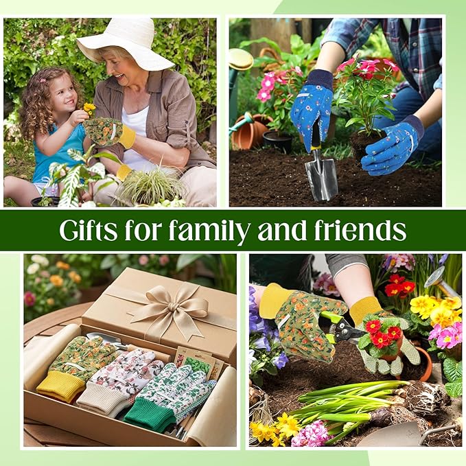 Garden Gloves for Women 9.5" Floral Gardening Gloves Lightweight and Machine Washable Gift for Gardeners PVC Grip