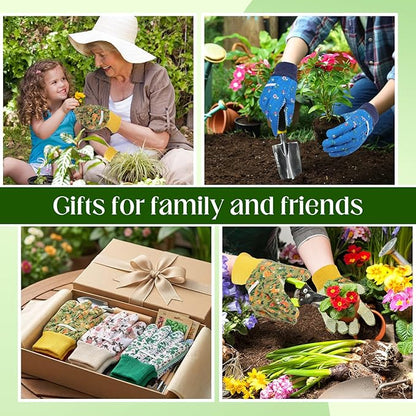 Garden Gloves for Women 9.5" Floral Gardening Gloves Lightweight and Machine Washable Gift for Gardeners PVC Grip