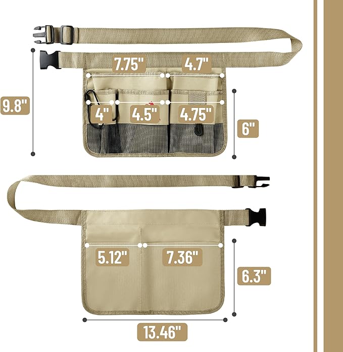 UNCO- Adjustable Gardening Belt, Khaki, 7 Pockets, Wear, Cut and Water Resistant, Garden Tool Belt Pouch, Waist Apron with Pockets
