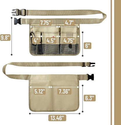 UNCO- Adjustable Gardening Belt, Khaki, 7 Pockets, Wear, Cut and Water Resistant, Garden Tool Belt Pouch, Waist Apron with Pockets