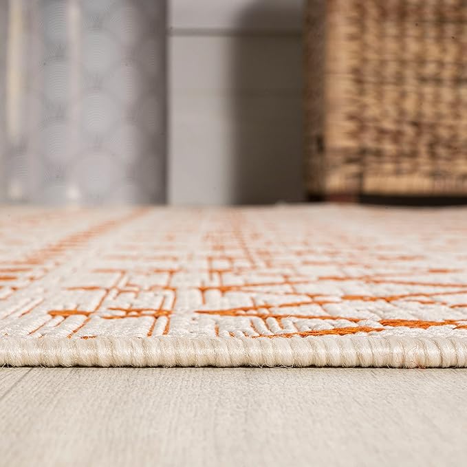 JONATHAN Y Moroccan Geometric Indoor Outdoor Area Rug 3X5 Cream/Orange, Ourika Textured Weave for Backyard, Patio, Porch, Easy-Cleaning, High Traffic, Pet-Friendly, Non-Shedding (SMB108O-3)
