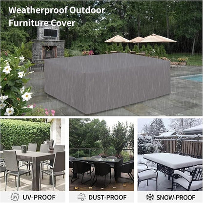 Easy-Going 600D Heavy Duty Patio Furniture Cover for Outdoor Rectangular Table, Chair Set, Sectional Set (74"L x 47"W x 28"H, Grey)