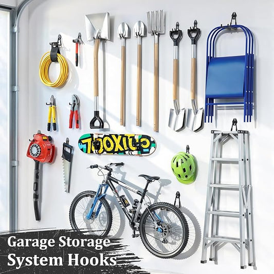 Housolution Steel Garage Hooks - 30Pack Anti-Slip Coating, Heavy Duty Wall Mount Hooks for Bikes, Garden Tools, Ladders, Hose, Bulk Items Ropes, Garage Tool Organizer with Extension Cord Wrap, Black