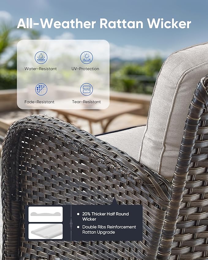 Outdoor Rocking Chairs Set of 2-Patio Table and Chairs Set Outdoor Conversation Furniture Sets for Deck Porch Garden Balcony Poolside-Brown/Beige
