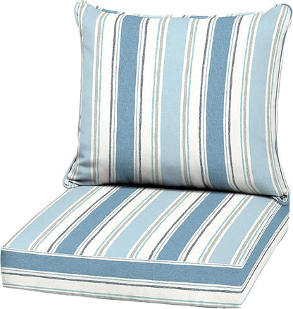 Arden Outdoor Deep Seat Cushion Set, 22 in x 24 in, Weather-Proof, Rain-Proof, Fade Resistant Patio Cushion French Blue Linen Stripe