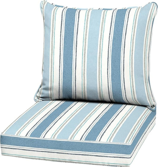 Arden Outdoor Deep Seat Cushion Set, 22 in x 24 in, Weather-Proof, Rain-Proof, Fade Resistant Patio Cushion French Blue Linen Stripe