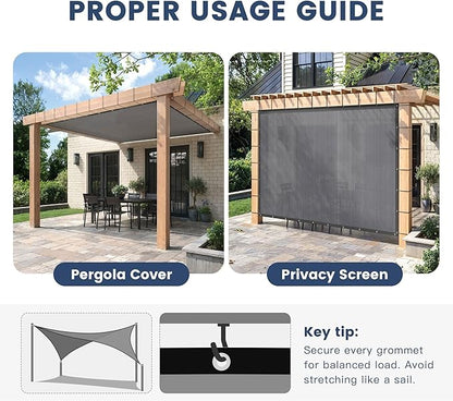 90% Sun Shade Cloth with Grommets, Customizing Outdoor Pergola Shade Cover Canopy, Heavy-Duty Mesh Tarp Patio Sun Screen for Lawn Garden Backyard, 8X18 FT, Grey