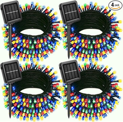 4 Pack Solar Christmas Lights Outdoor Waterproof, 132FT 400LED Solar String Lights Green Wire Fairy Lights, Solar Twinkle Lights with 8 Lighting Modes for Xmas Garden Decorations (Multicolor)