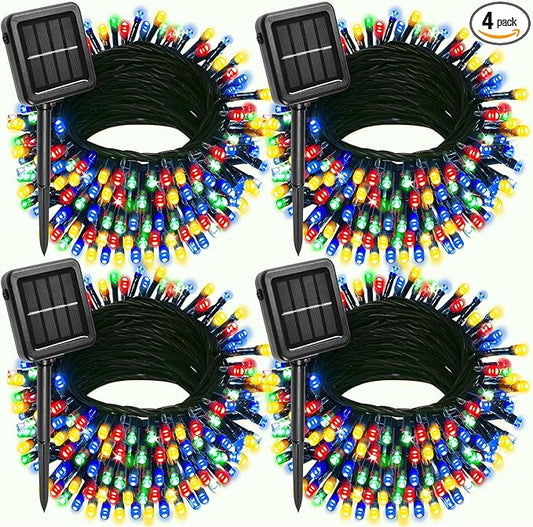 4 Pack Solar Christmas Lights Outdoor Waterproof, 132FT 400LED Solar String Lights Green Wire Fairy Lights, Solar Twinkle Lights with 8 Lighting Modes for Xmas Garden Decorations (Multicolor)
