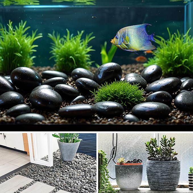 Large River Rocks 20lbs, 2-3 Inch Black Pebbles for Plants, High Polished Natural Decorative Stones for Aquarium Vase Filler Fish Tank Landscaping Garden