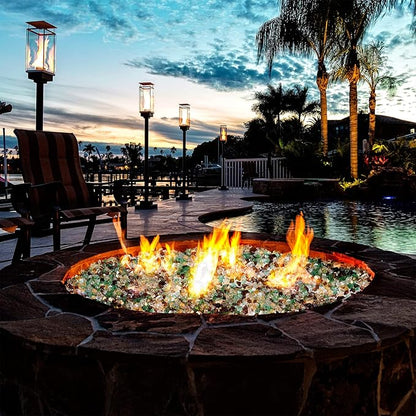 Mr. Fireglass 10 Pounds Blended Fire Glass - 1/2 Inch Mixed Colored High Luster Reflective Tempered Glass Rocks for Fireplace Fire Pit Table Fireplace and Landscaping, Copper+Gold+Light Green