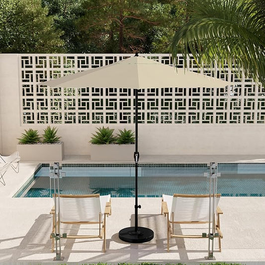 California Umbrella 9' Rd Aluminum Patio Umbrella, Crank Lift, Auto Tilt, Black Finish, 4yr Fade Warranty, Canvas