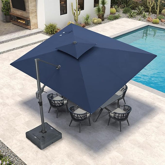 PURPLE LEAF Cantilever Patio Umbrella Outdoor Aluminum Offset Square Umbrella Windproof Heavy Duty Hanging Outside Umbrella for Deck Pool Garden