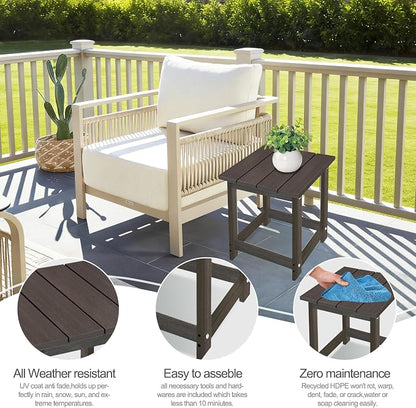 LZRS Square Patio Side Table, Heavy Duty HDPE Outdoor End Table with Wood Texture, Weatherproof Composite Table for Adirondack Chairs, Deck, Pool, Indoor/Outdoor, No Peeling or Cracking(Brown Mixture)