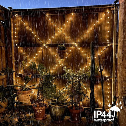 YEGUO 4 Pack Warm White Solar Fairy Lights, Each 33ft 100 LED Christmas Lights Outdoor Waterproof, 8 Modes Sliver Wire Solar String Lights