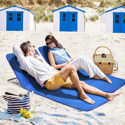 Giantex Beach Chairs for Adults 2 Pack Set with Side Table, Folding Lounge Chairs, 5 Position Adjustable Lawn Chair for Sunbathing, Patio Chaise Lounge Lightweight Backpack Camping Chairs (Navy)