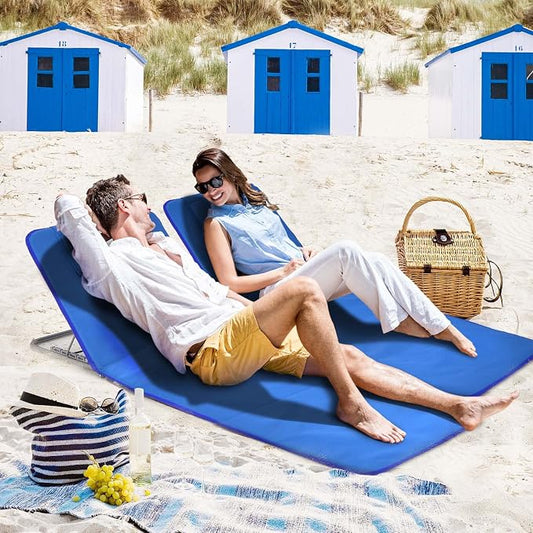 Giantex Beach Chairs for Adults 2 Pack Set with Side Table, Folding Lounge Chairs, 5 Position Adjustable Lawn Chair for Sunbathing, Patio Chaise Lounge Lightweight Backpack Camping Chairs (Navy)