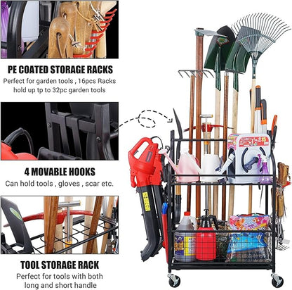 Mythinglogic 3 Golf Bags Storage Organizer-Extra Large Size Fits 3 Full Size Golf Bags,Garden Tool Organizer for Garage-Yard Tool Racks with Wheels