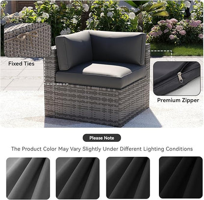 Aoxun 14pcs Patio Cushion Covers Replacement, Waterproof Outdoor Furniture Cushion Covers with Zipper and Non-Slip Bottom, Patio Sofa Couch 3 Sizes for Patio Sectional, Covers Only (Grey)