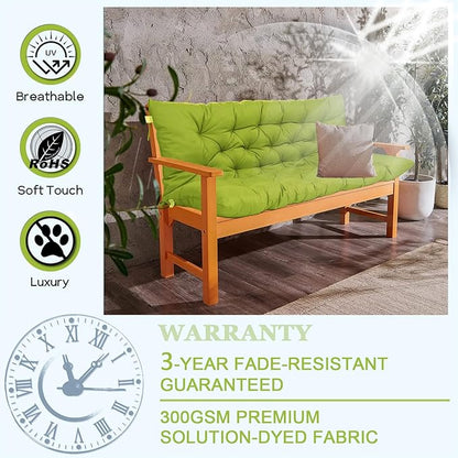 Outdoor Swing Cushions 3 Seater Waterproof, Replacement Bench Cushions for Outdoor Patio Furniture with Backrest, Porch Swing Cushion with Ties for Lawn and Garden (Grass Green, 40x40in)
