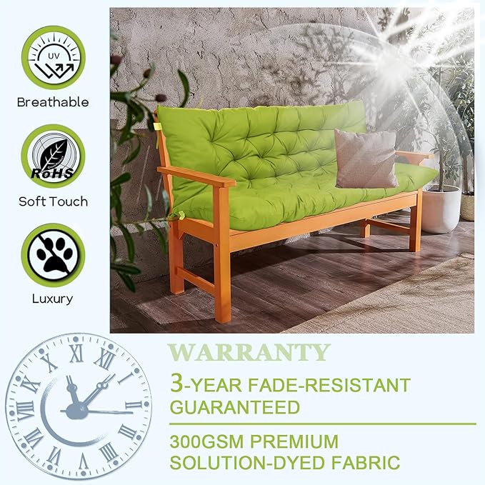 Outdoor Swing Cushions 3 Seater Waterproof, Replacement Bench Cushions for Outdoor Patio Furniture with Backrest, Porch Swing Cushion with Ties for Lawn and Garden (Grass Green, 40x60in)