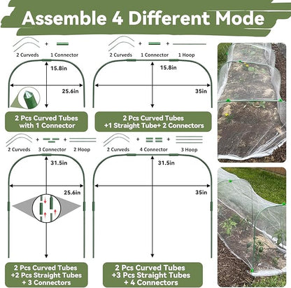 Garden Mesh Netting Kit for Raised Beds, 8 * 26FT Ultra Fine Plant Netting Covers with 6 Pcs Wide Garden Hoops & 12 Clips, Row Cover Net Protect Greenhouse Fruit Vegetable Flowers from Birds Bugs