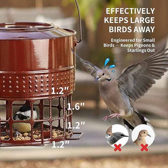Solution4Patio Bird Feeder, 10LB Powder Coated Metal Wild Birdfeeder with 32 Feeding Stations & Triple Perches, Rust-Proof Hanging Design for Cardinals, Finches and Outdoor Garden Use (Glazed Red)