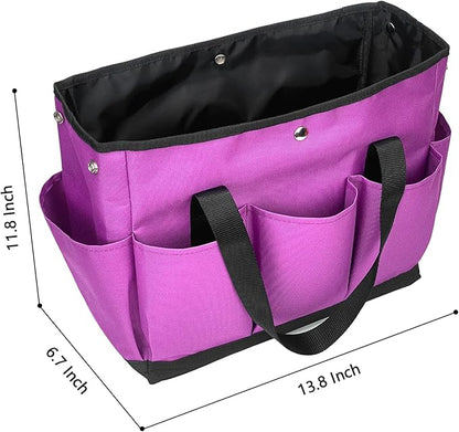 Garden Tool Bag with Interior Exterior Side Pockets, Gardening Tote Bag for Garden Plant Tool Set Store Content Bag, 8 Storage Pockets (Purple)