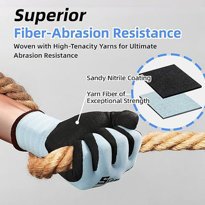 Schwer 6 Pairs Safety Work Gloves with Sandy Nitrile Coating, Extreme Fiber-Abrasion Resistance(Level 6-Certified) Heavy Duty Working Glove with Grip for Men Women, A2 Cut Glove, for Construction, XL