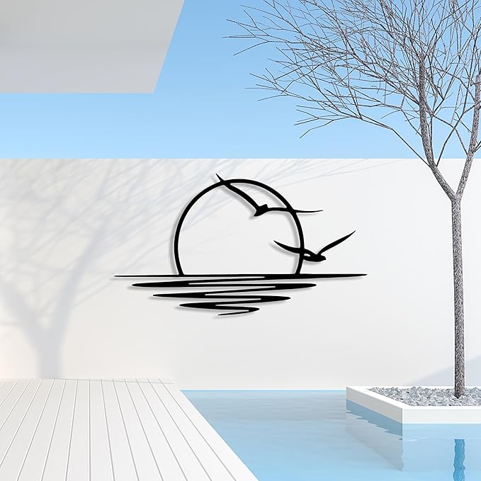 Sunrise Metal Wall Art, Sunset Metal Wall Decor for Living Room, Sunshine Line Art Home Decor Outdoor Indoor, Sun Design Modern Artwork for Walls, Abstract Sunset Wall Decor, Housewarming Gifts