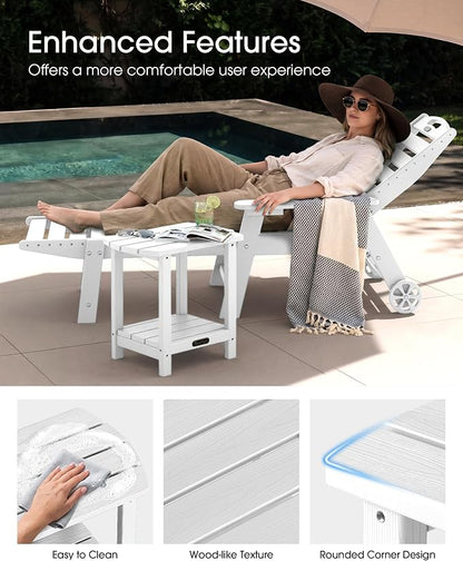 Outdoor Side Table – 2-Tier HDPE Adirondack Side Table, Sturdy Small Outdoor Tables, Weather-Resistant & Easy Assembly Patio End Tables for Garden, Balcony, Porch & Poolside (White)
