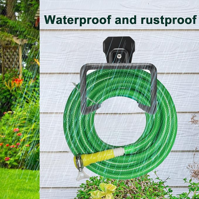 2 Pack Metal Hose Hanger Garden Hose Holder - Water Hose Holders Wall Mount, Heavy Duty Hose Holder Hook Holds Up to 100Ft for Outside Garden Hose, Expandable Hose, Hose Reel, Water Hose/Flexable Hose