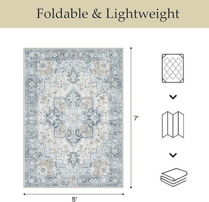 GENIMO Outdoor & Indoor Area Rug 10'x14', Waterproof, Non-Shedding, Easy Cleaning, Boho Mat for Patio, Living Room, Balcony, Dining Room, RV, Deck, Bedroom, Camping, Outside Carpet,Blue