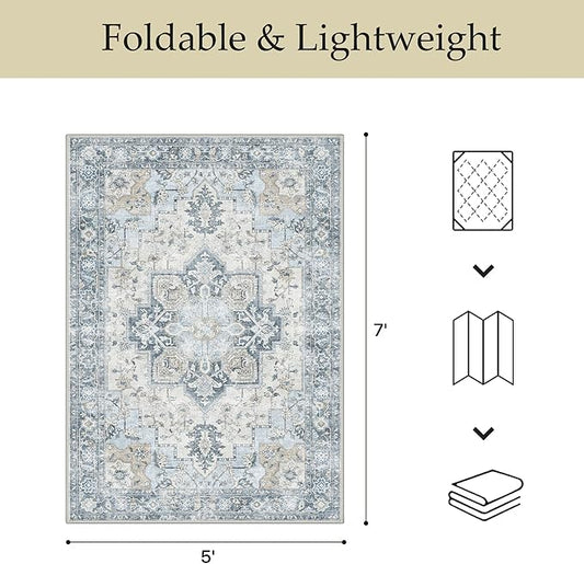 GENIMO Outdoor & Indoor Area Rug 10'x14', Waterproof, Non-Shedding, Easy Cleaning, Boho Mat for Patio, Living Room, Balcony, Dining Room, RV, Deck, Bedroom, Camping, Outside Carpet,Blue