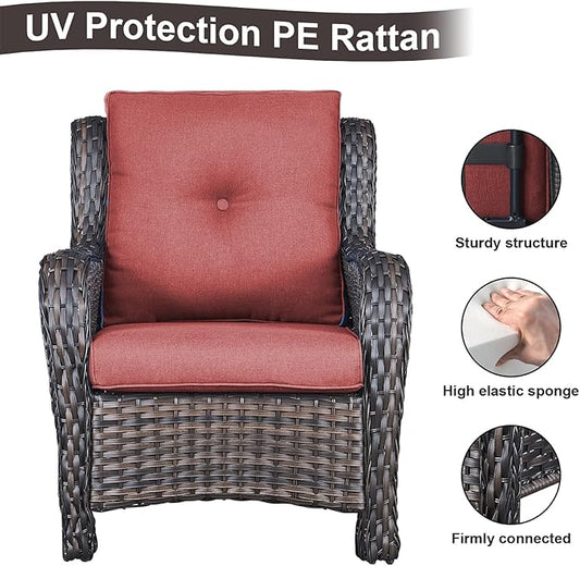 HUMMUH 6 Pieces Patio Furniture Set with Fire Pit Table High Back Outdoor Conversation Set Wicker Patio Couch Outdoor Chairs Ottomans for Balcony Garden,Lawn,Deck