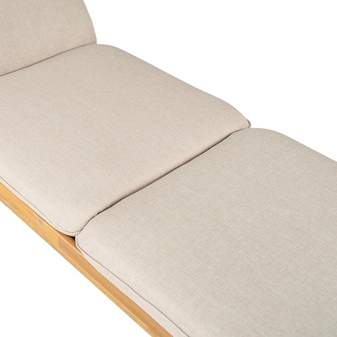Christopher Knight Home Riviera Acacia Wood Chaise Lounge Chair Outdoor Set of 2, Wooden Patio Outdoor Chaise Lounge with Wheels and Cushions, Adjustable Backrest Single Lounge Sofa, Light Teak+Beige