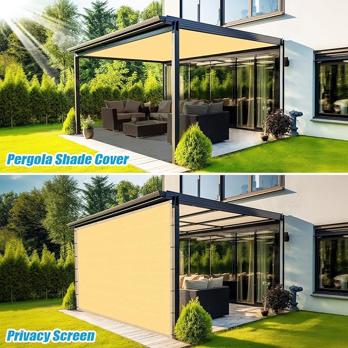 Amagenix 90% Shade Fabric 5'X 15' Sand Sun Shade Cloth with Grommets for Pergola Replacement Shade Cover Canopy, Heavy Duty, Cable Zip Ties Included (We Customized)