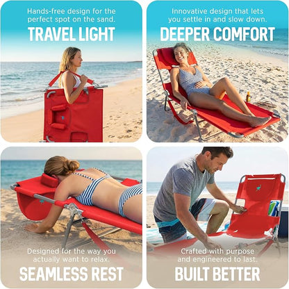 Ostrich the Original Chaise 72 x 22 Inch Lounge Portable Reclining Lounger, Outdoor Patio, Beach, Lawn, Camping, or Pool Tanning Chair, Red