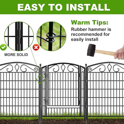 12 Panels No Dig Decorative Garden Fence with Gate, GATKITOM 31.3in(H) x 26ft(L) Rustproof Animal Barrier Metal Dog Fence Outdoor for Yard, Patio, Temporary Garden Fencing with Ground Stakes
