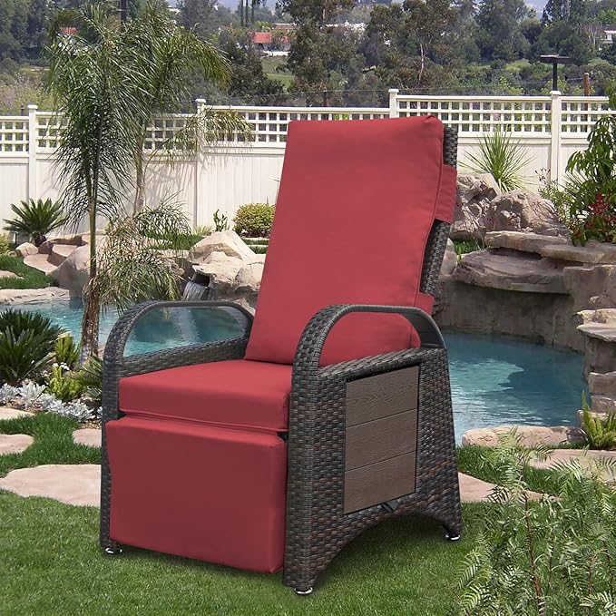 ATR ART TO REAL Outdoor Recliner Replacement Cushion, High Back Chair Cushions Patio Wicker Reclinning Chairs Seat Pad, Removable Cover, Waterproof, UV Resistant (Style B, Red)