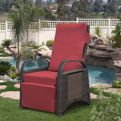 ATR ART TO REAL Outdoor Recliner Replacement Cushion, High Back Chair Cushions Patio Wicker Reclinning Chairs Seat Pad, Removable Cover, Waterproof, UV Resistant (Style B, Red)