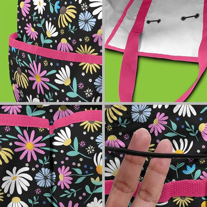 Floral Garden Tool Bag - Waterproof Garden Tote with 8 Pockets, Large Storage Home Organizer Gardening Tool Oxford Bag for Garden Tools Kits Holder, Ideal Outdoor Gardening Gift for Women & Men