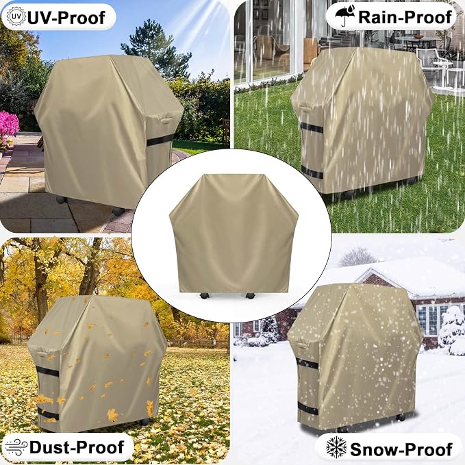 OutdoorLines Waterproof Heavy Duty BBQ Grill Cover - Universal Barbecue Grill Covers UV Resistant Barbeque Gas Grill Cover for Outdoor Outside Grill, 32L x 24W x 43H Inch, Camel