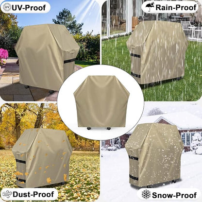 OutdoorLines Waterproof Heavy Duty BBQ Grill Cover - Universal Barbecue Grill Covers UV Resistant Barbeque Gas Grill Cover for Outdoor Outside Grill, 32L x 24W x 43H Inch, Camel