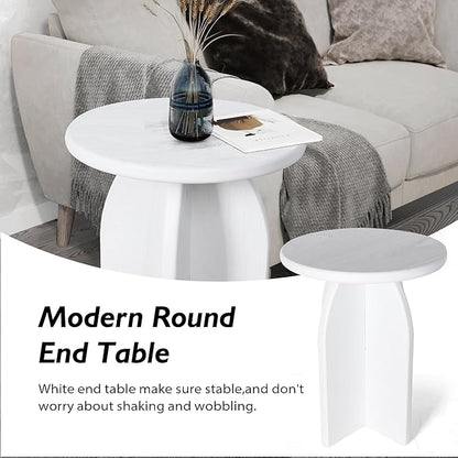 Oakrain Small Round Side End Table, Modern Nightstand Bedside Table, White Accent Pedestal Table for Living Room Bedroom Office Balcony