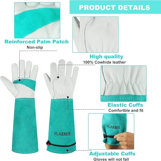Long Gardening-Gloves Women/Men - Thorn proof Rose Pruning Heavy Duty Gauntlet, Best Garden Gifts for Gardener (X-Large, Green)