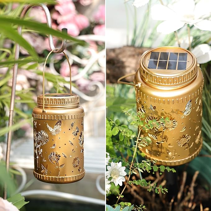 Cooo 6 Pack Solar Lanterns Outdoor Waterproof - Sunflower Gold Solar Pathway Lights Landscape Path Lights Christmas Lights Gifts for Women Mom Grandma for Garden Yard Patio Backyard Porch Decorations