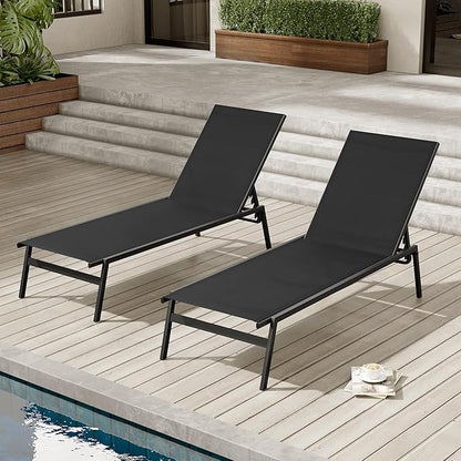 Crestlive Products Stackable Chaise Lounge Chair Outdoor Set of 2, Adjustable 5 Positions Pool Tanning Recliner,Outdoor Lounge Furniture Perfect for Patio, Beach, Yard, Pool